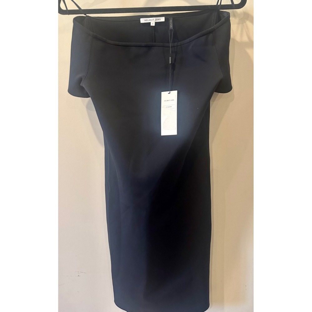 Helmut Lang Scuba Neoprene Off-The-Shoulder NWT Black  Sheath Dress Sz S $395‎